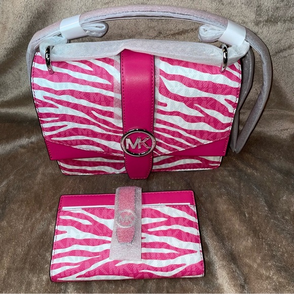 Michael Kors Bundle! Greenwich Pink Zebra Crossbody Bag & Wallet Set! - Picture 1 of 16